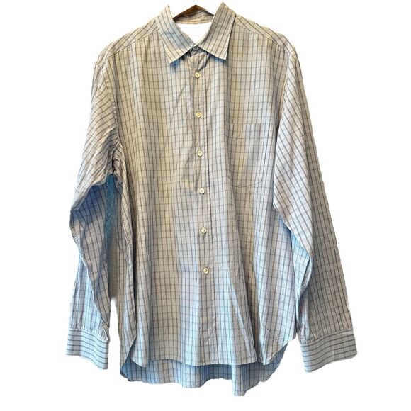 Billy Reid Gray Blue Plaid Roll Tab Sleeve Button Up Cotton Shirt Mens XL - Picture 6 of 11